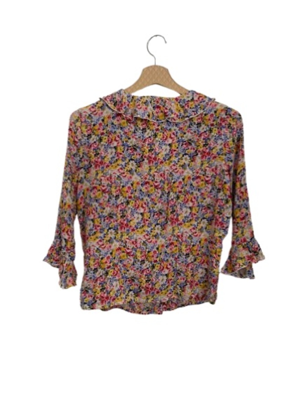 TESS Paris-Milano Floral Print Top Silk Ruffle Trim Sleeve Size Small - Picture 2 of 7